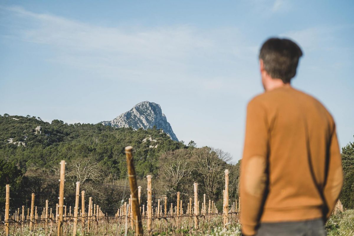 Martin Orliac de dos face au pic saint-loup